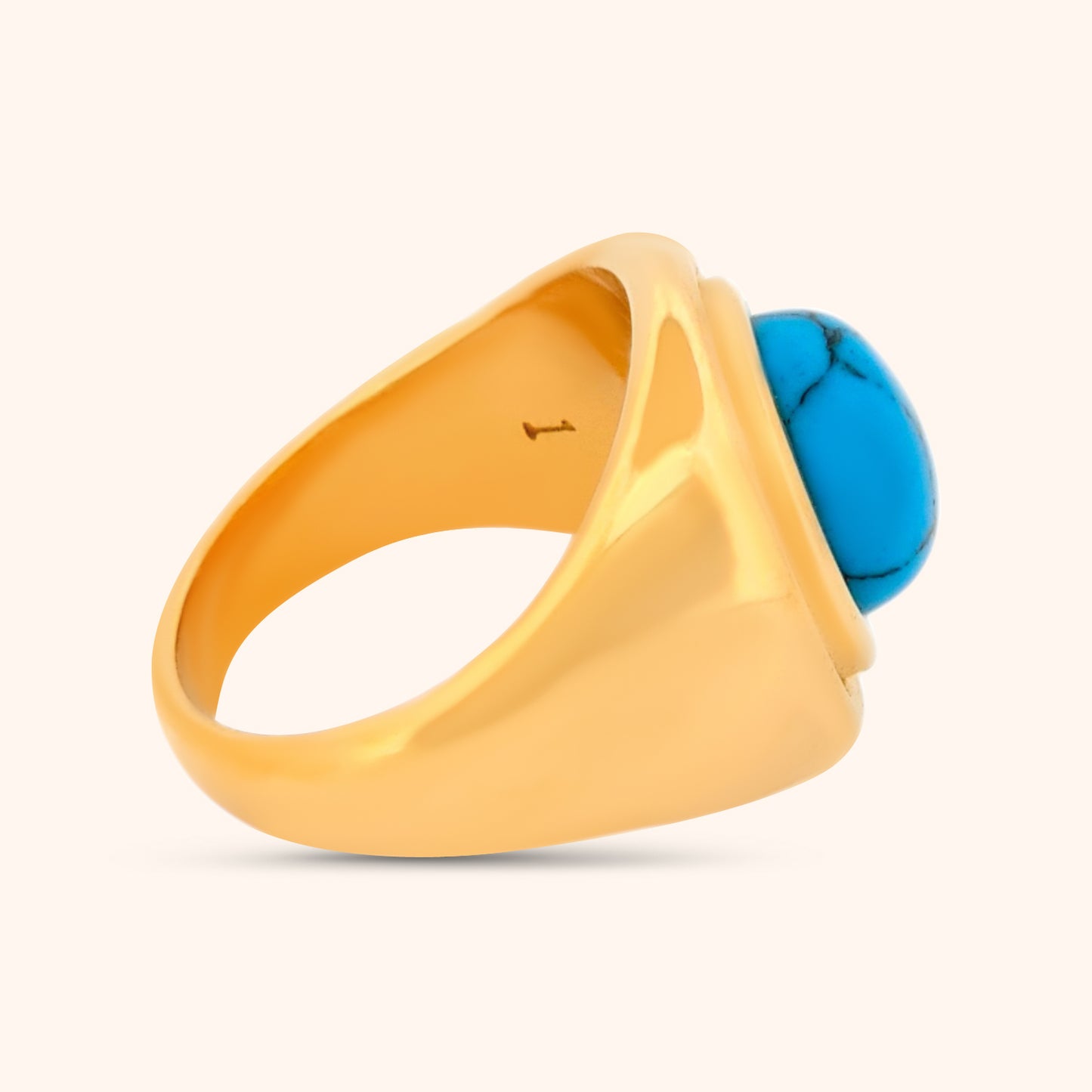 The Morocco Ring laid flat, showcasing its unique design and the rich color of the turquoise stone, reminiscent of Moroccan landscapes.