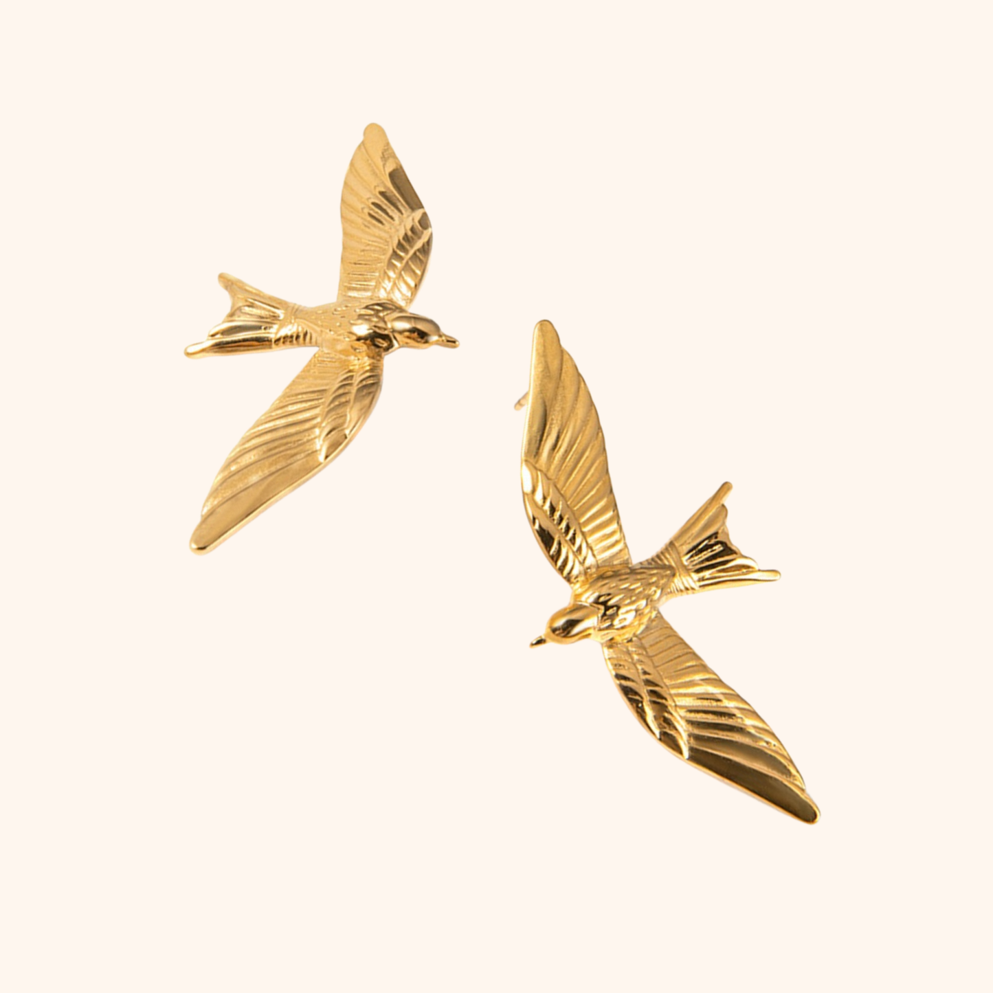 18k gold sparrow-shaped stud earrings in polished stainless steel