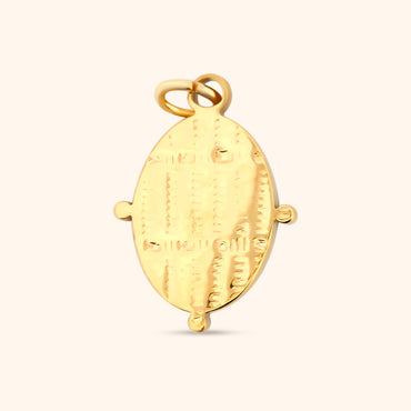 Rear view of the Sunstone Charm, showcasing the oval gold shape, the textured detailing.