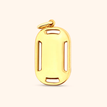 Rear  view of the Savanna Charm, highlighting the rectangular shape, the smooth gold finish.