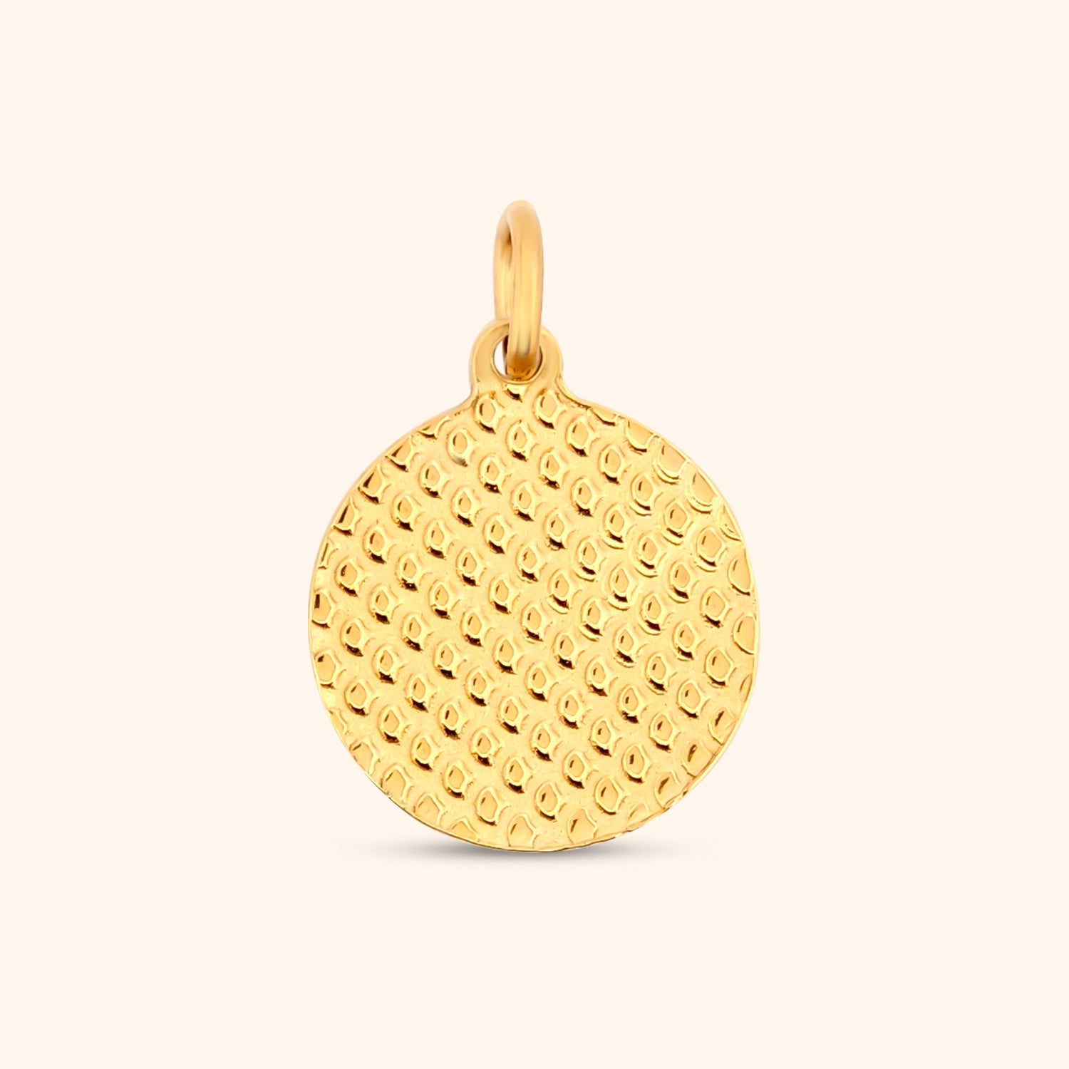 rear view of the Skydancer Charm, showing the circular shape and the textured detail.