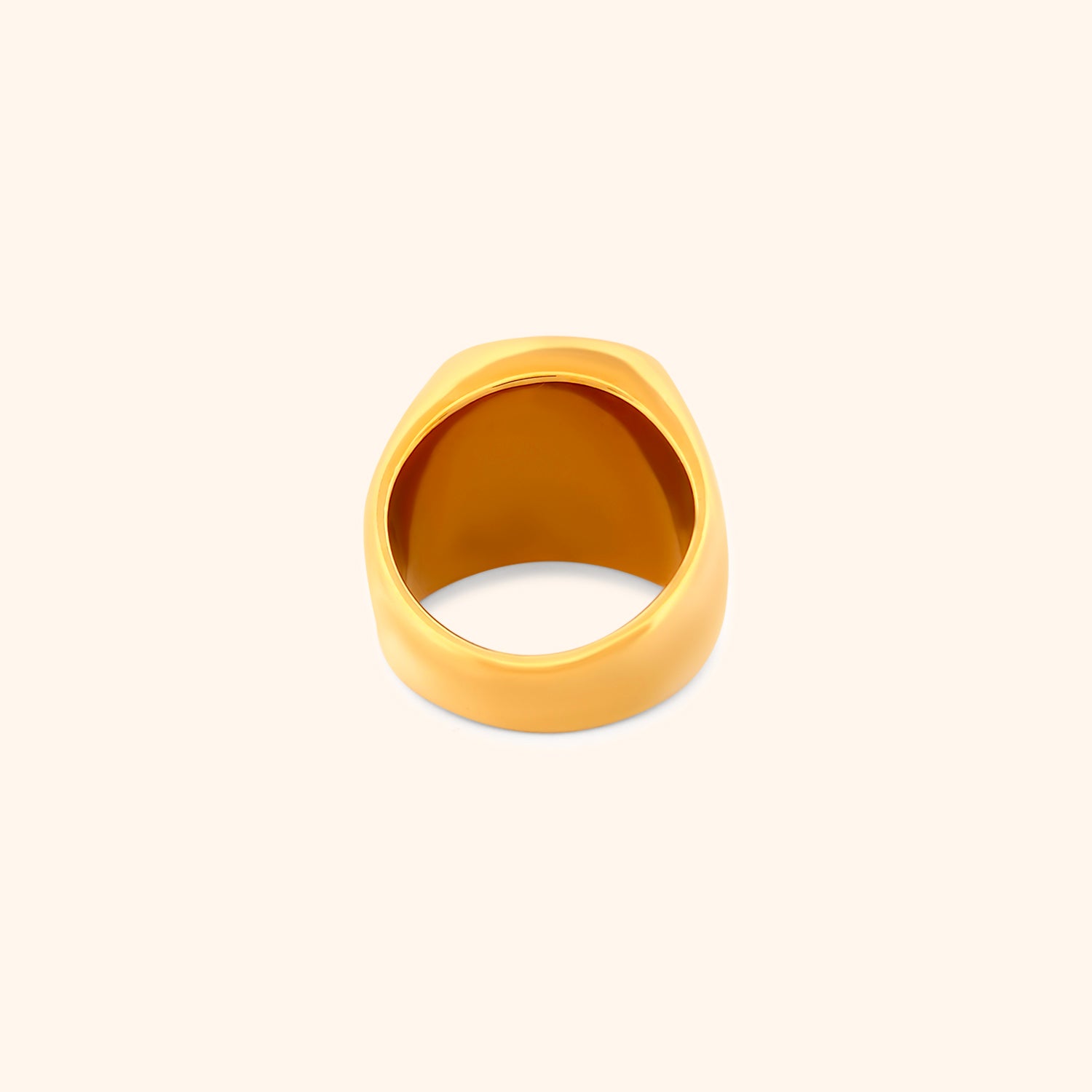 Rear view of the Solstice Ring, highlighting its chunky gold band and the depth of the black square setting