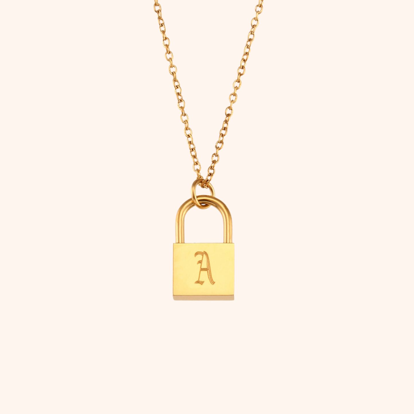 18k gold lock pendant necklace with engraved letter A