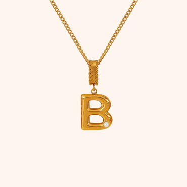Gold letter B pendant necklace with freshwater pearl detail
