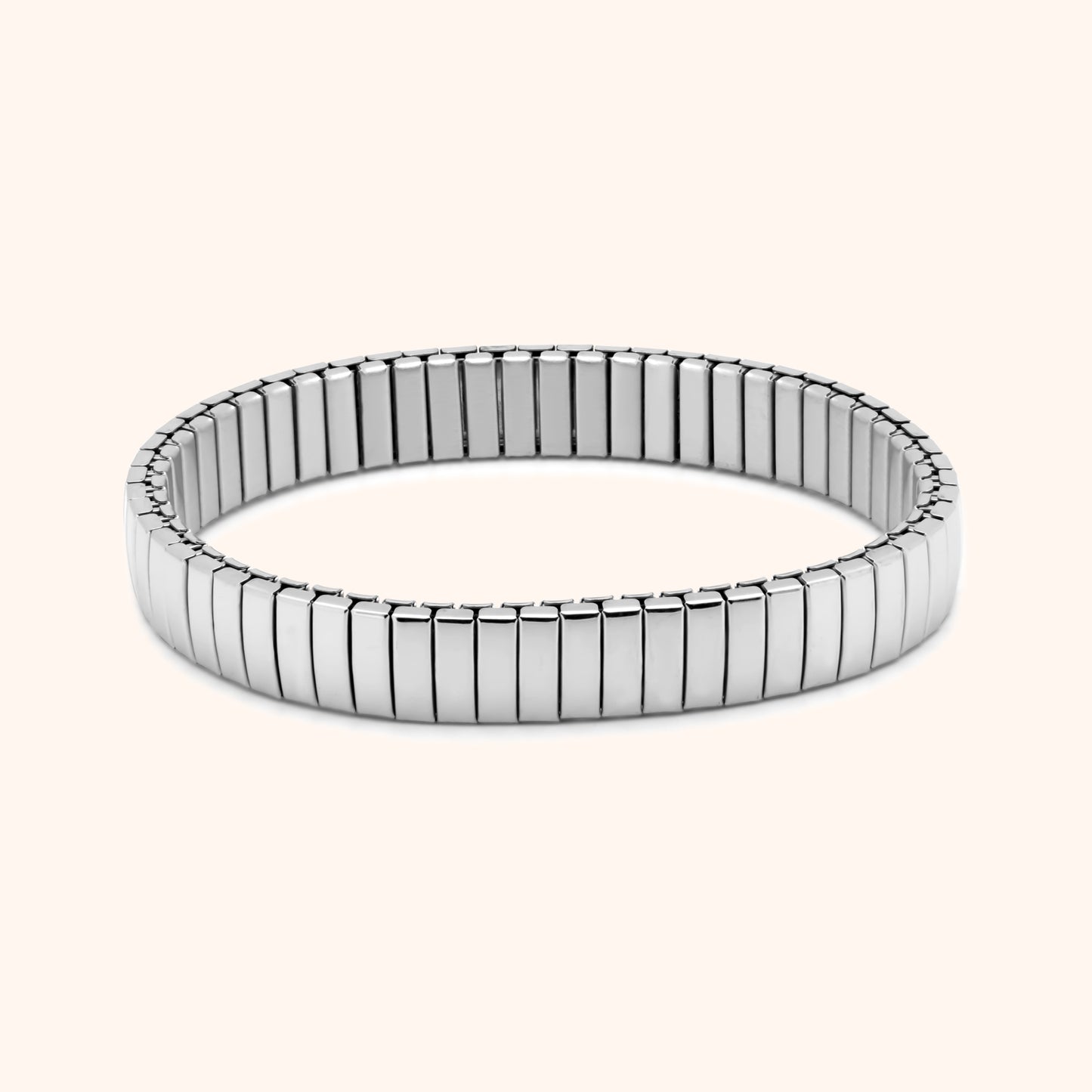 Silver 9mm stretch bracelet in 18k gold and stainless steel with ribbed design