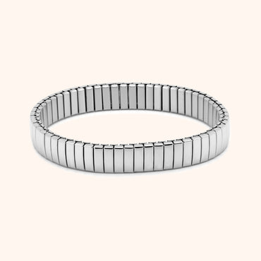 Silver 9mm stretch bracelet in 18k gold and stainless steel with ribbed design
