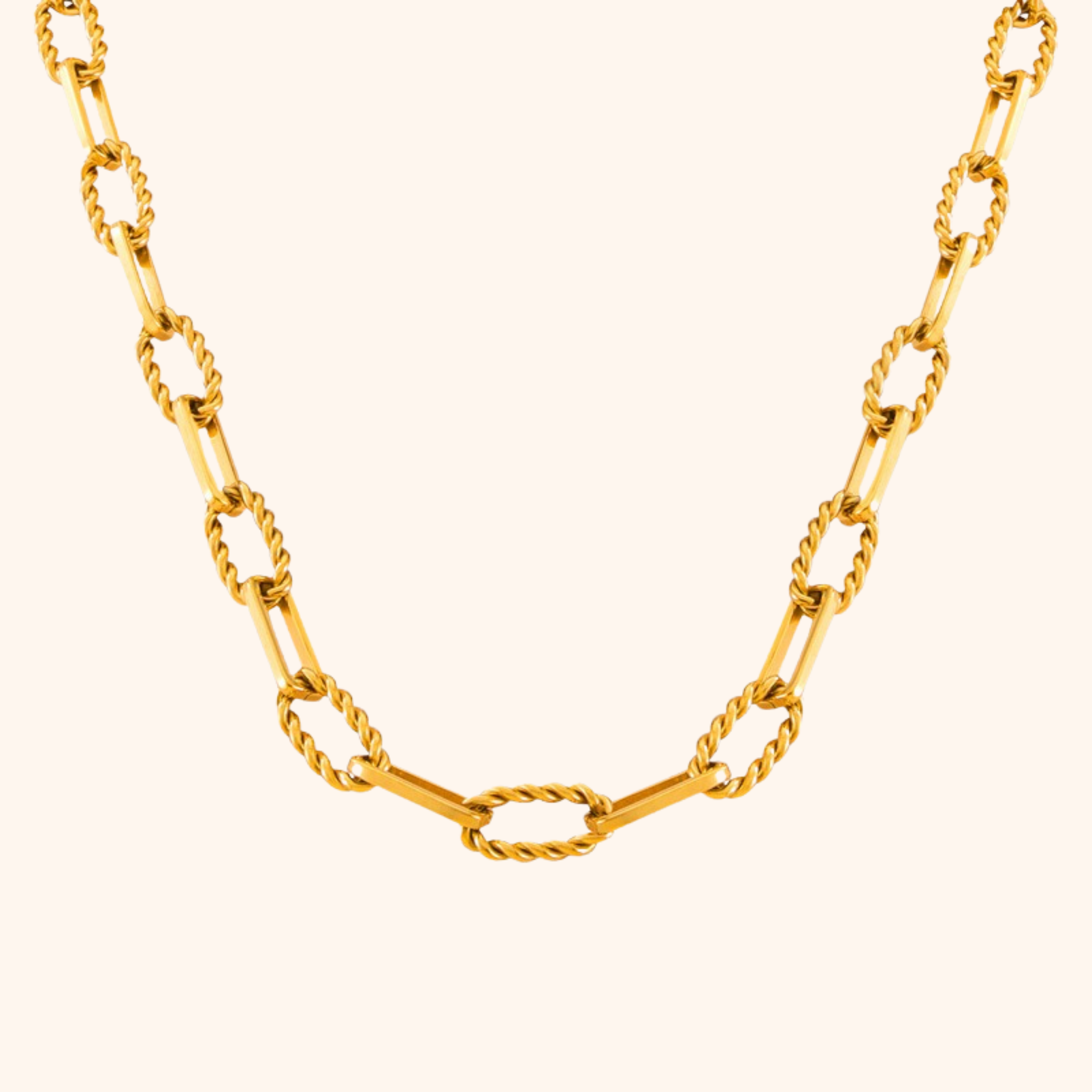 18k gold necklace with alternating smooth and twisted chain links