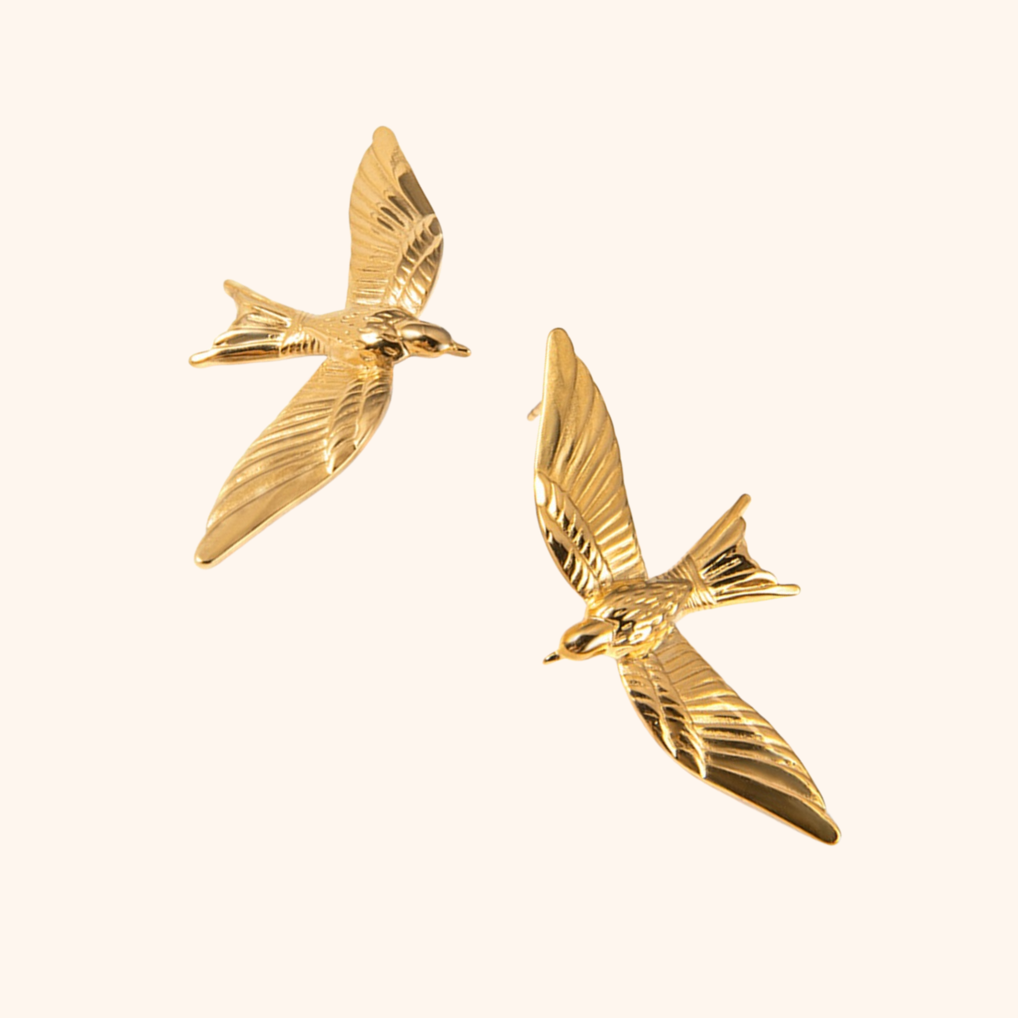 18k gold sparrow-shaped stud earrings in polished stainless steel