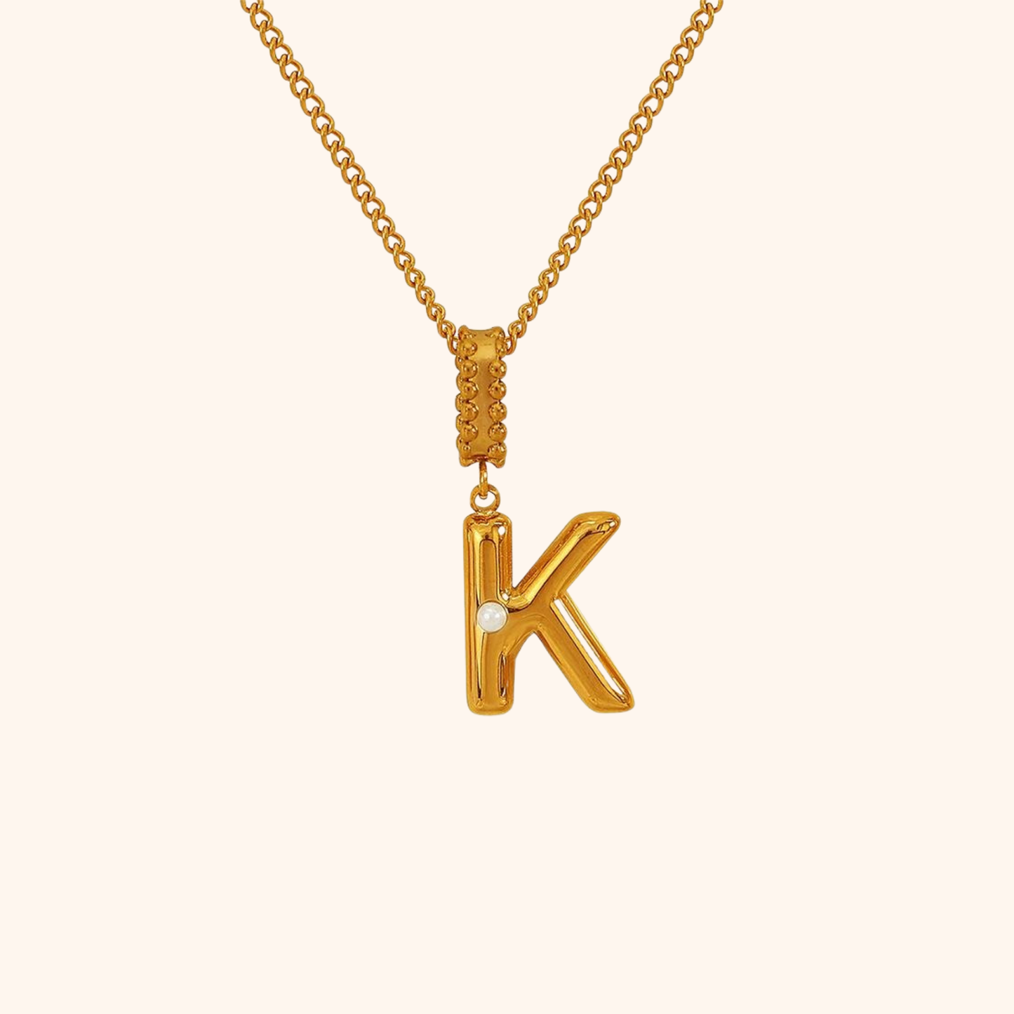Gold K initial pendant necklace with pearl detail