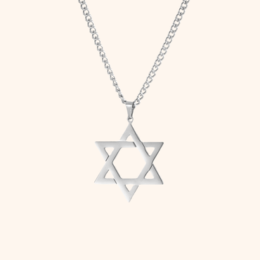 Silver Star of David necklace on polished stainless steel chain